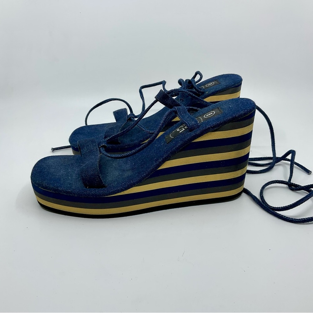 Vintage 90s Y2K 725 Originals Denim Tie Strap Gladiator Platform Sandals